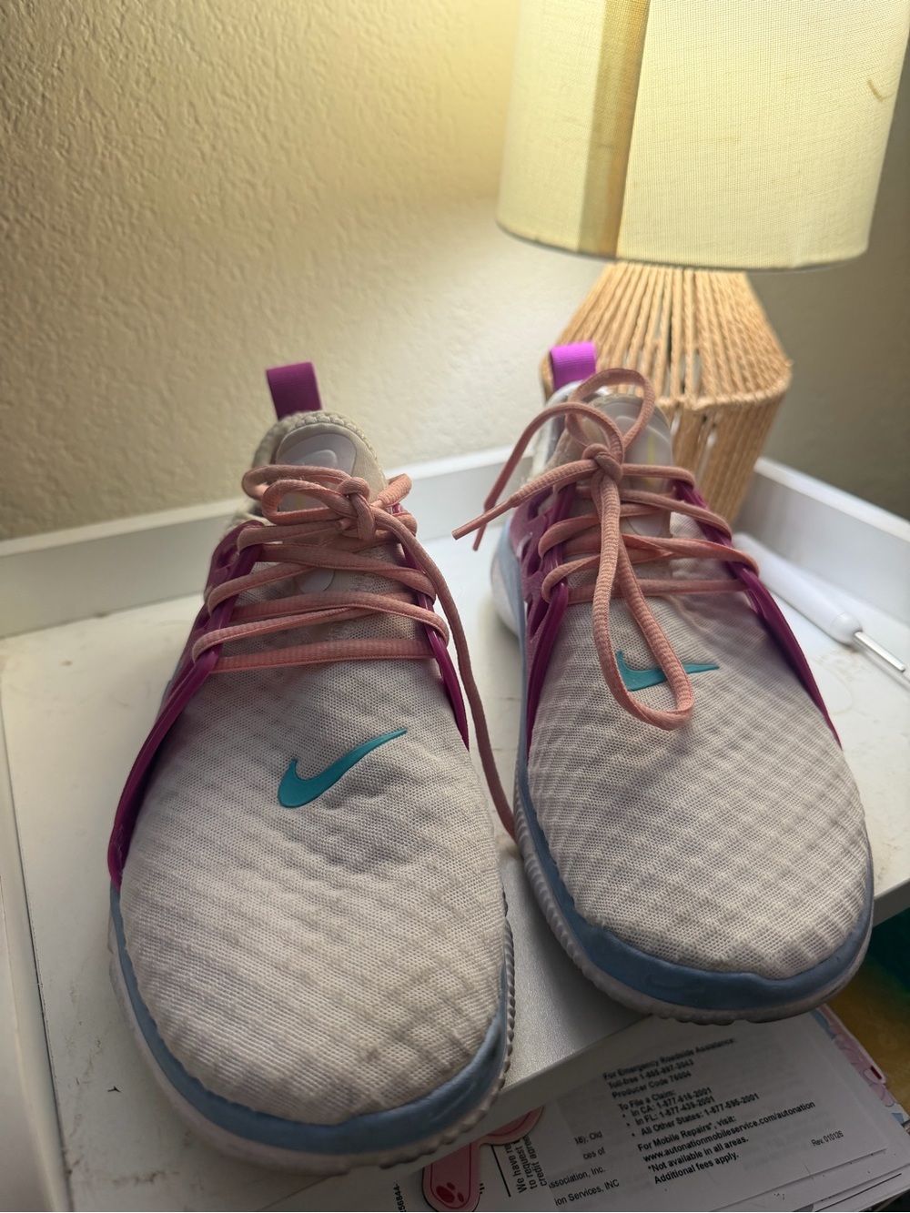 Nike Women's White Sneakers with Pink and Teal Accents